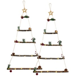 infactory Easter decoration: set of 2 decorative wooden ladders, 30 LEDs each, Christmas tree shape for hanging (Christmas decoration, dinner scene, decorative evening scene, fairy lights)