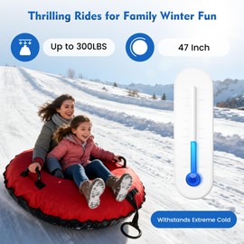 Snow Tube for Kids & Adults, 47'' Inflatable Heavy Duty Snow Sled with Premium Canvas Cover & Thickened Bottom - Winter Outdoor Sledding Toy for Family Activities and Gifts