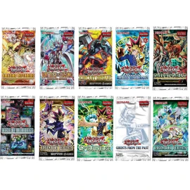 YuGiOh! Card Booster Pack Bundle - 10 Random YuGiOh Booster Packs + DelTex 100+ Card Deck Box