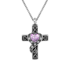 KunBead Jewelry June Birthstone Cross Urn Ashes Pendant Memorial Keepsake Crystal Necklace for Cremation Ashes into Necklace for Women Men