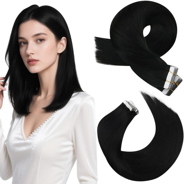 Moresoo Tape Hair Extensions Real Hair Jet Black Tape in