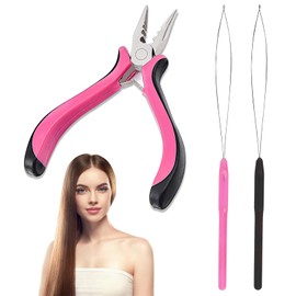 3 Pcs Professional Nano Hair Extension Tools,Hair Extension Pliers Kit Includes 1 Plier and 2 loop threaders,Mini Hair Extension Tool for Easy Hair Extension and Removal Tool