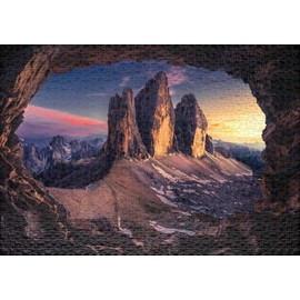 Ulmer Puzzleschmiede - Puzzle "Three Peaks" - Classic 1000 Piece Alpine Puzzle - The Panorama of the Famous Mountains in South Tyrol, Italy - Impressive Landscape in the Last Evening Sun