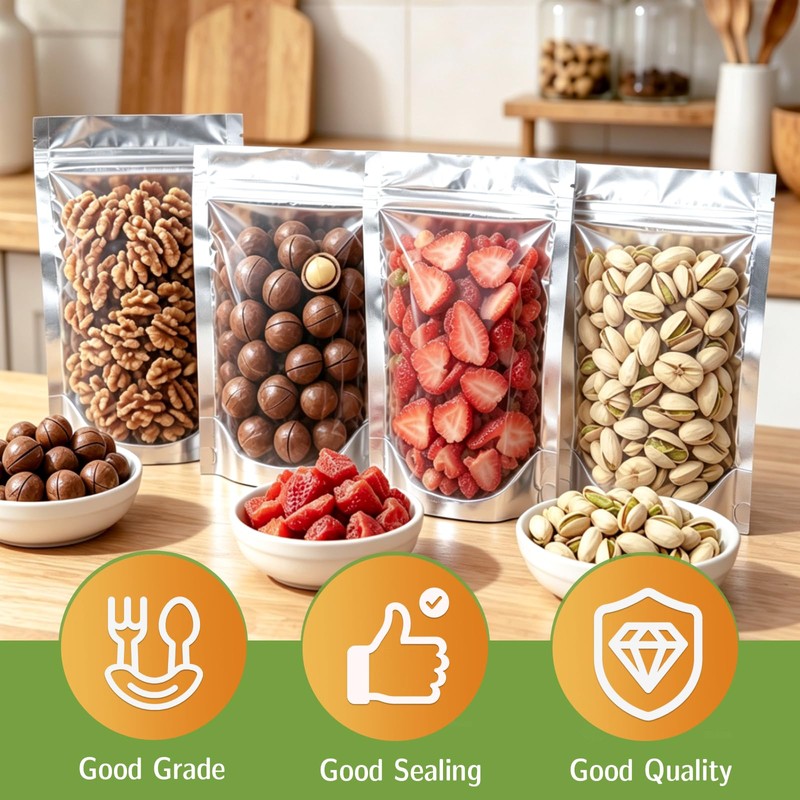 200Pcs Mylar Bags with Window 10"x14"Resealable Stand Up Mylar Bag