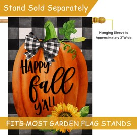 Selmad Happy Fall Y'all Pumpkin Decorative Burlap House Flag, Autumn Farmhouse Home Yard Large Outdoor Decor, Black Buffalo Plaid Check Sunflower Outside Decoration Double Sided 28 x 40