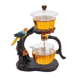 WUSILILU Automatic Glass Teapot, Magnetic Glass Kungfu Tea Drip Set with 15.56Oz Teacup 10.15Oz Teapot Base, Removable Stainless Steel Filter, Tea Service for Tea Table Decor (Clear)