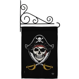 Ornament Collection Garden Flag Set Wall Holder Coastal Pirate Ship Skull Treasure Map Carribean Jolly Blackbeard Jack House Decoration Banner Small Yard Gift Double-Sided, Made in USA