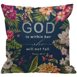 HGOD DESIGNS Flowers Cushion Cover,Bible Verses God is within Her She Will Not Fall Psalm 46 10 Throw Pillow Case Home Decorative for Living Room Bedroom Sofa Chair 18X18 Inch Pillowcase 45X45cm