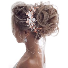 Unicra- Enredadera para el cabello de novia con flores, tocado de novia con perlas, accesorios para el cabello con hojas, diadema con diamantes de imitación para