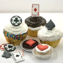 Poker Casino Toppers- 12 pcs Icing Cupcake Topper Decoration Handmade by Bakersdozentogo