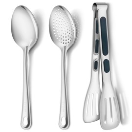 Serving Utensils Set 18/8 Stainless Steel 9-Piece Serving Spoons Slotted Spoons Serving Tongs 9.8inch Large Serving Set for Buffet catering & Parties Dishwasher Safe