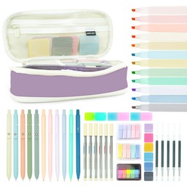 47PCS Back to School Aesthetic Supplies with Cute Pencil Case 12 Highlighters 5 Black Ink Gel Pens 6 Mechanical Pencils Set for College Nursing Stuff,Sticky Notes,3 Erasers,Bible Study Supplies
