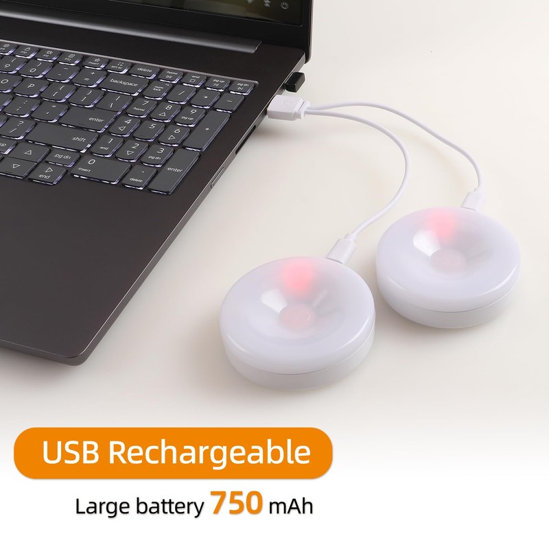 2 Pack Rechargeable Puck Lights with Remote & Touch Control,