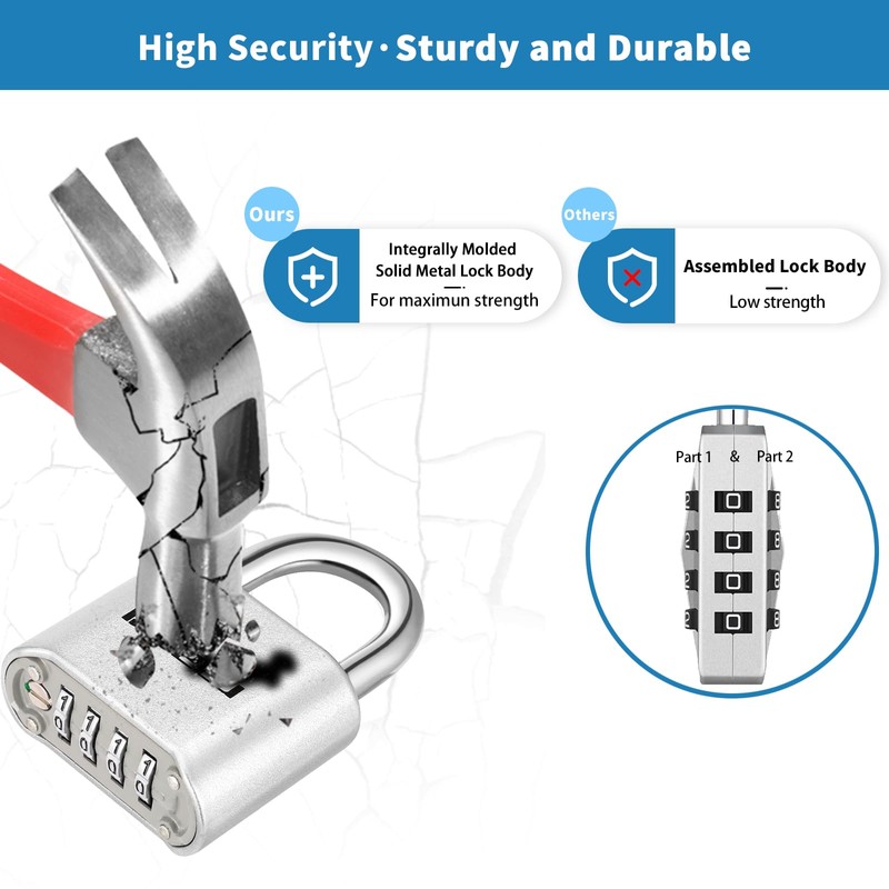 1 Pack disecu Heavy Duty 4 Digit Combination Lock, Anti-Error