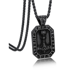 Bandmax Black Nordic Pendant Necklace for Men Dog Tag Pendant Viking Runes Protection Amulet Stainless Steel Thors Hammer Necklaces Chain Gift for Men