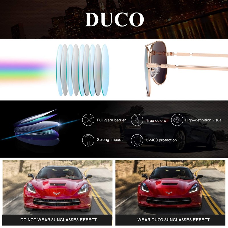 DUCO Classic Polarised Mirrored Pilot Sunglasses Mens Womens Vintage Polarized