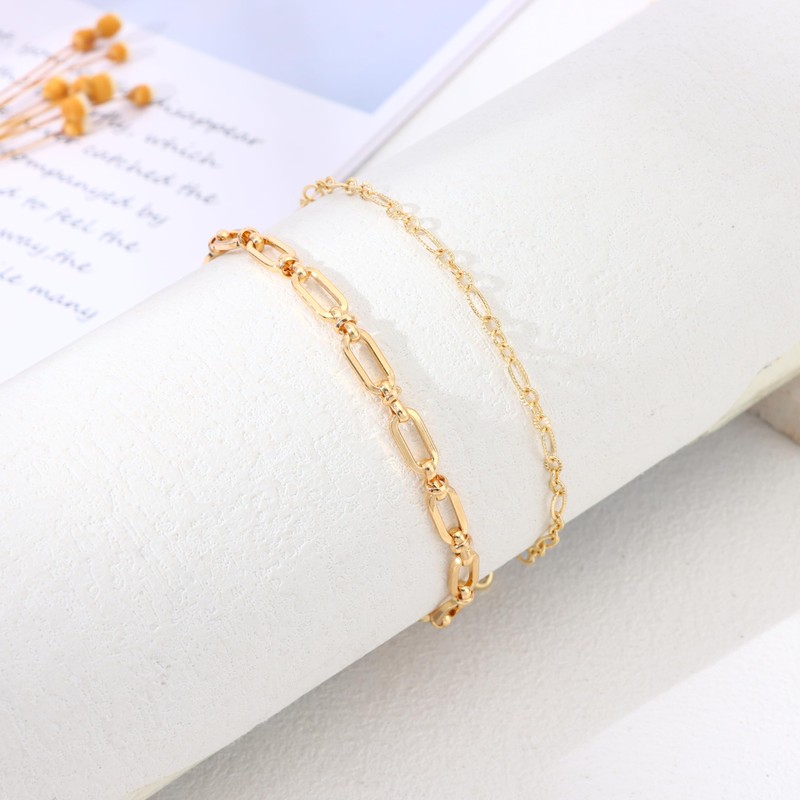 FINZOR Gold Chain Bracelet Sets for Women Dainty Link Paperclip