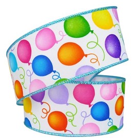 Buntes Band mit Ballon-Druck, 6,3 cm breiter Drahtrand, erhältlich in 2 m, 5 m, 10 m, Geburtstag, Party, Geschenkverpackung, Handwerk und DIY-Dekoration (Ballon, 2 m)
