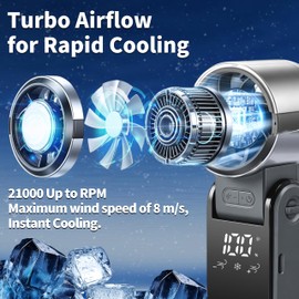 KEGOZ Portable Handheld Fan with TEC Cooling, 21000 RPM Turbo Fan, 3-in-1 Hand Held Foldable Personal Fan, Up to 14Hrs 2.5H USB Fast Charge with Digital Display for Outdoor, Travel, Working, Gifts