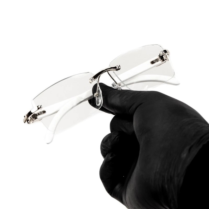 Unbranded White Wood Grain Rimless Clear Lens Rectangular Silver Frame