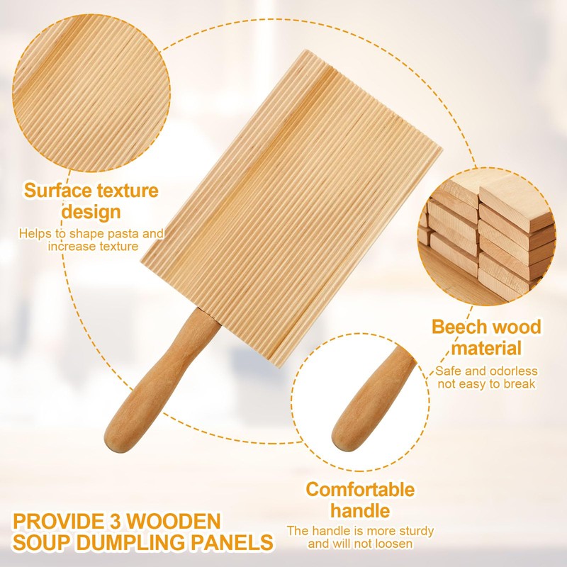 6 Pcs Gnocchi Boards, Wood Pasta Board with 6 Pcs