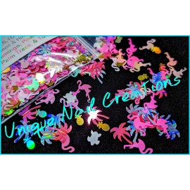 Unique Nail Creations FLAMINGO/PALMTREE/PINEAPPLE/TURTLE GLITTER~Nail•Acrylic•Gel•Body•Face•Festival