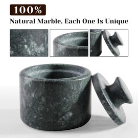Koville Indian Green Marble Salt Cellar with Lid 3.5", Stone Pepper Container & Spice Jars for Kitchen, Marble Salt and Pepper Holder, Stone Storage Box for Kitchen Counter, Spice Jar