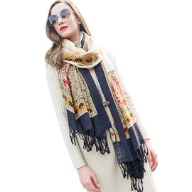 DANA XU 100% Merino Wool Extra Large Pashmina Blanket Travel Scarf Cashmere Wrap for Women Fall Winter Oversize Shawl Floral