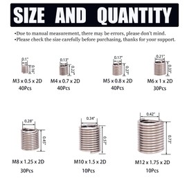 Wire Screw Sleeve Thread Repair Inserts Assortment Kit 304 Stainless Steel Metric M3 M4 M5 M6 M8 M10 M12 Wire Thread Inserts Helicoil Thread Repair Kit 210Pcs
