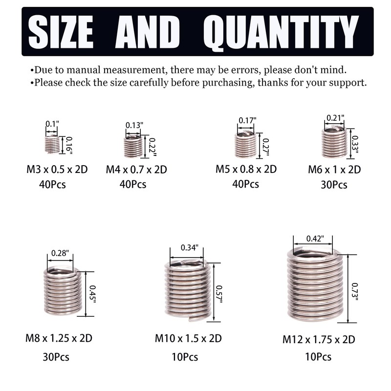 Wire Screw Sleeve Thread Repair Inserts Assortment Kit 304 Stainless