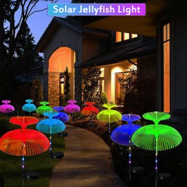 XRR Solar Lights Garden, Pack of 4 Solar Stake Garden Lights Jellyfish Colour Changing with 7 Colours, Waterproof Christmas Day Solar Garden Lights for Outdoor Use for Garden Paths Lawn Balcony