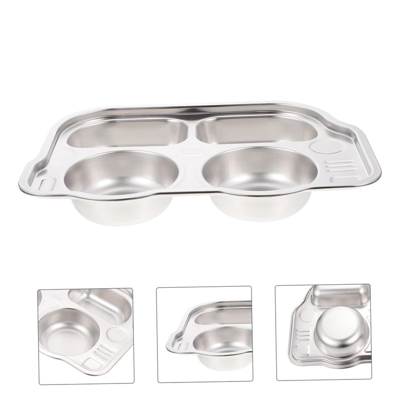 Ciieeo Stainless Steel Dinner Plate Compartment Children's Plate for Family