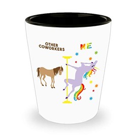 HollyWood & Twine Funny Coworker Gift for Birthday Present Christmas Funny Gift Exchange Pole Dancing Unicorn Ceramic Shot Glass