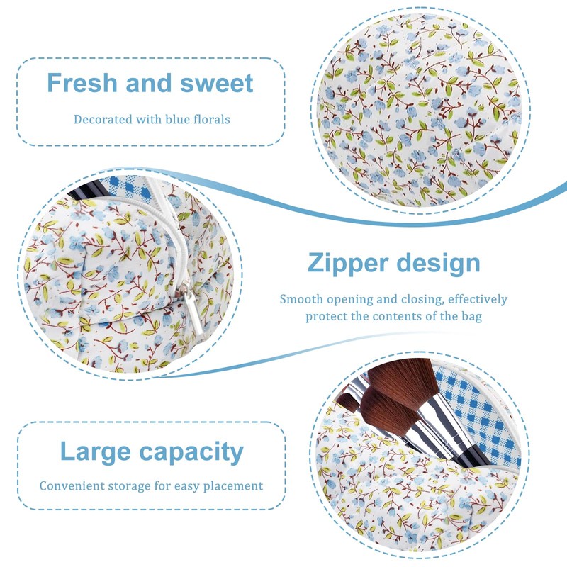 LUHOCIY Cosmetic Bag Flowers, Quilted Cosmetic Bag, Make Up Bag,