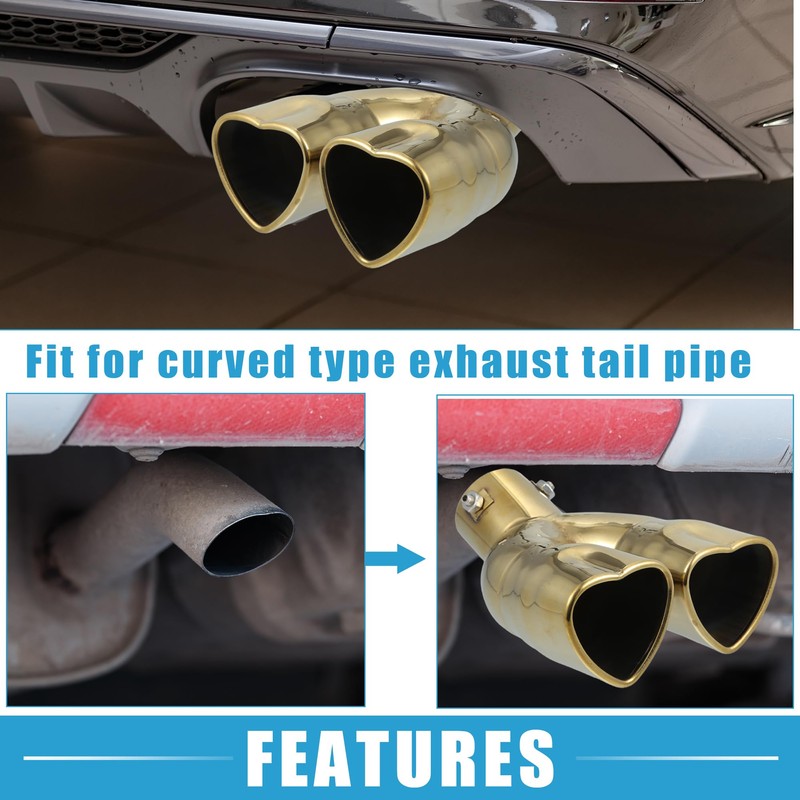 X AUTOHAUX Car Dual Exhaust Tip Heart Shaped Tail Pipe