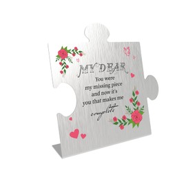 Thank You Appreciation Gifts for Couple, Love Gift from Boyfriend/Girlfriend, Engrave Block Puzzle Piece As Gift for Birthday and Anniversary (Stainless Steel Style 1)