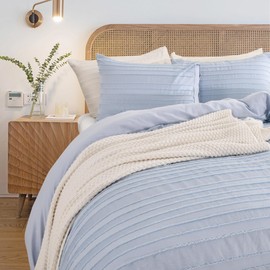 NEXHOME PRO Duvet Cover Full Size, Blue 3 Pieces Boho Tufted Duvet Cover Set, Soft and Lightweight Microfiber Comforter Cover Set for All Season (Blue Full, 80 x 90)-No Comforter