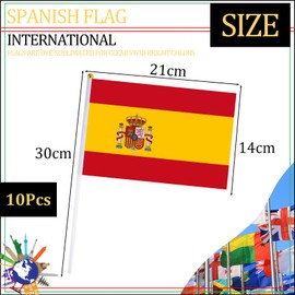 YAAVAAW 10pcs Small Spain Flags on Sticks for Oly 2024 Decorations,Spain Hand Held Mini Stick Flag Hand Wave Flags for Paris Oly 2024,Sports Events Euros Football Game Spain Party Decorations