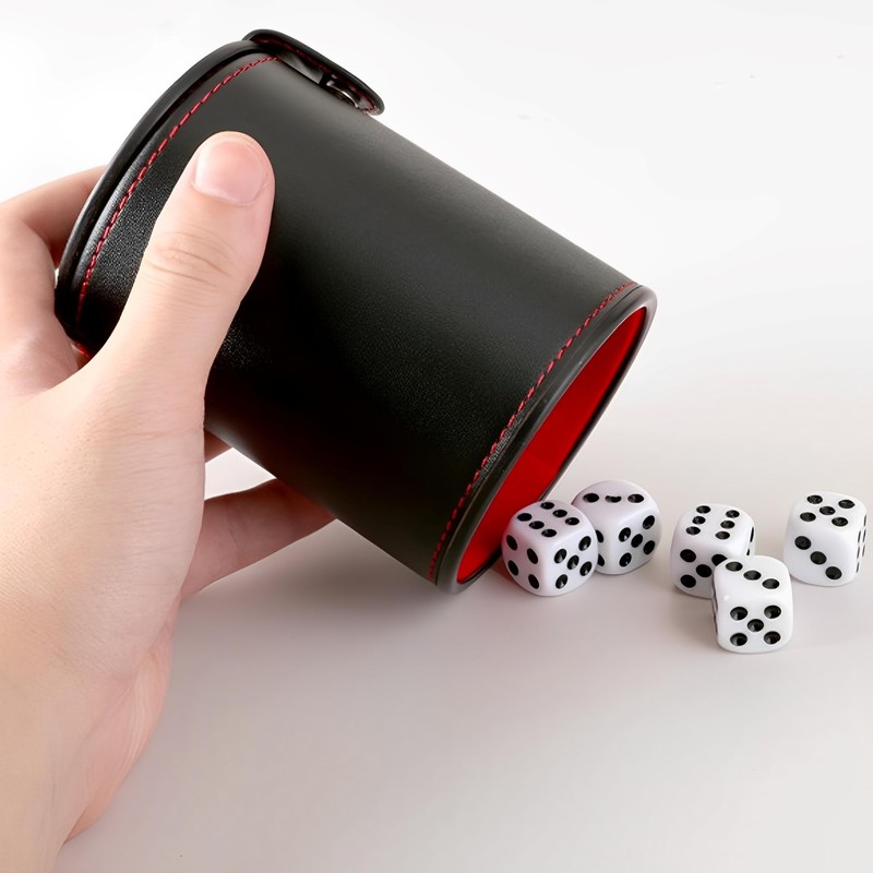 WYFCR PU Leather Dice Cup with Matching Lid, Includes 6