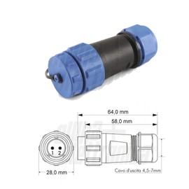 Pair of 2 Pin Coupler IP68 Waterproof 30A SP21 Male and Female with Protective Cap