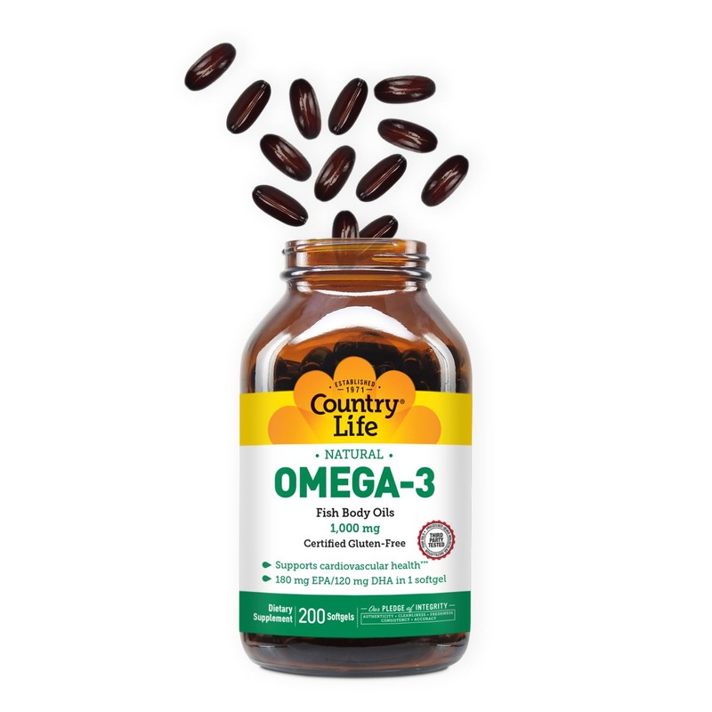 Country Life Omega-3 Fish Oil Supplement, 1000mg, 180mg EPA &