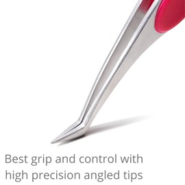 Beaditive High Precision Angled Tip Tweezers with Cushion Grip - 4.7" Craft Tweezers for Sewing, Beading & DIY Crafts - Non-Serrated Jewelry Tweezers with Fine Angled Tips - Stainless Steel