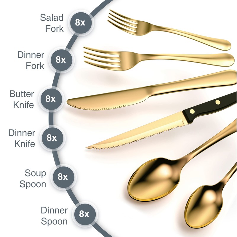 Tribal Cooking 49 Piece Gold Silverware Set - Service for