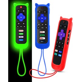 3Pcs Cover for Roku Remote with Cat Ears Design, Silicone Skin Case Compatible with Hisense/TCL Roku TV, Steaming Stick/Express, Universal Replacement Controller. Glow in The Dark Green/Blue/Red