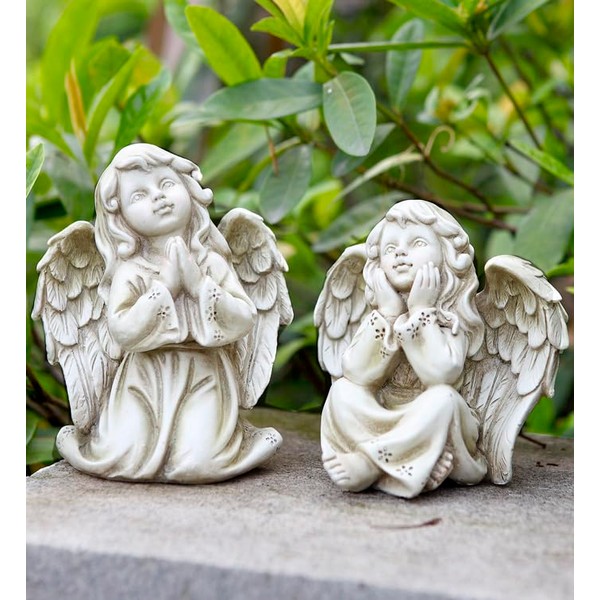 Napco Imports Sitting Praying Young Angels 5.5 Inch Stone Grey
