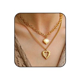 Jovono Boho Heart Necklaces Layered Gold Love Pendant Necklace Chains for Women One Size Plastic No Gemstone, Plastic, No Gemstone