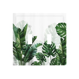 Tropical Green Plant Leaf Palm Tree 2 Gang Light Switch Cover Double Toggle Decorative Wall Plate GFCI Electrical Switchplate for Living Room Home Decor Mid Size