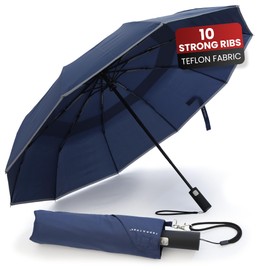 TERRATREK Windproof Umbrella: Strong Fibreglass, Compact Auto Open/Close, Premium Teflon Large Double Canopy, Durable & Wind Resistant – Portable for Car & Backpack, Men & Women, UK Design