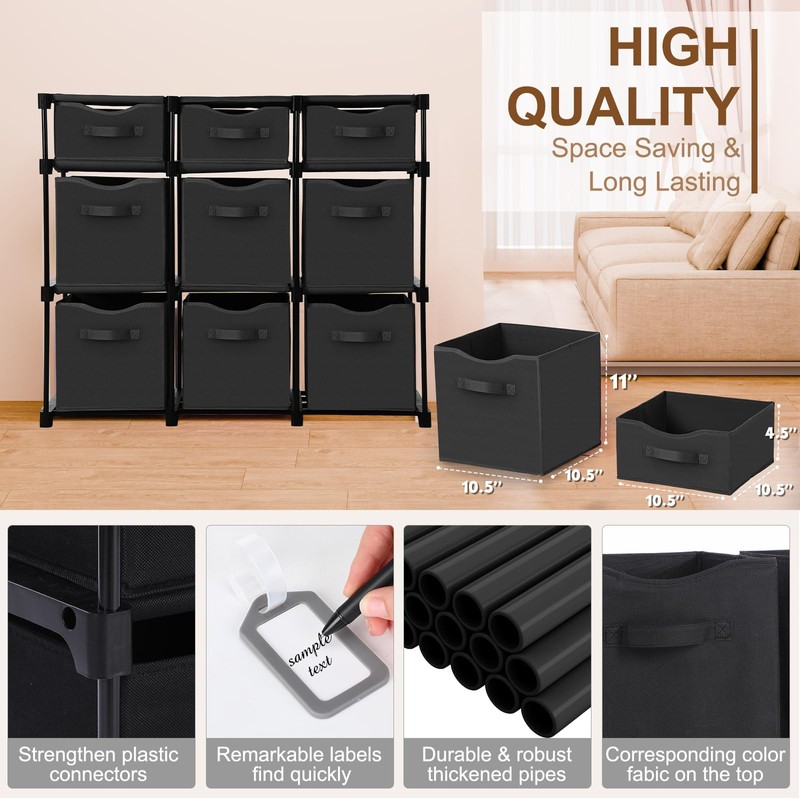 Fiwochic 9 Cube Storage Organizer Shelf with Storage Bins and