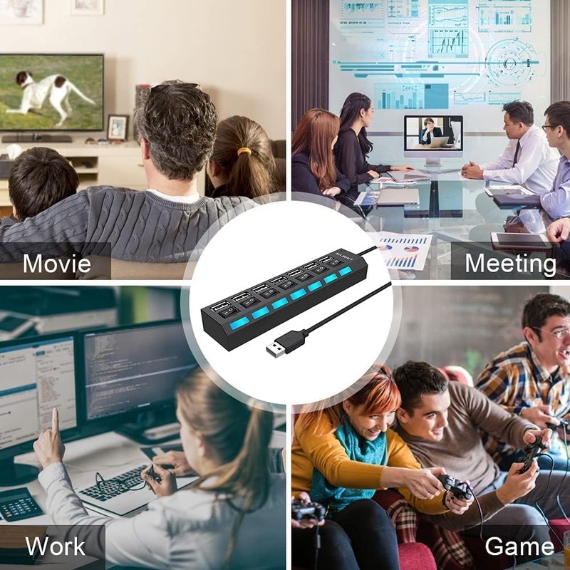 PeakTrend Multi Port Splitter, 7 Port USB 2.0 Hub, USB
